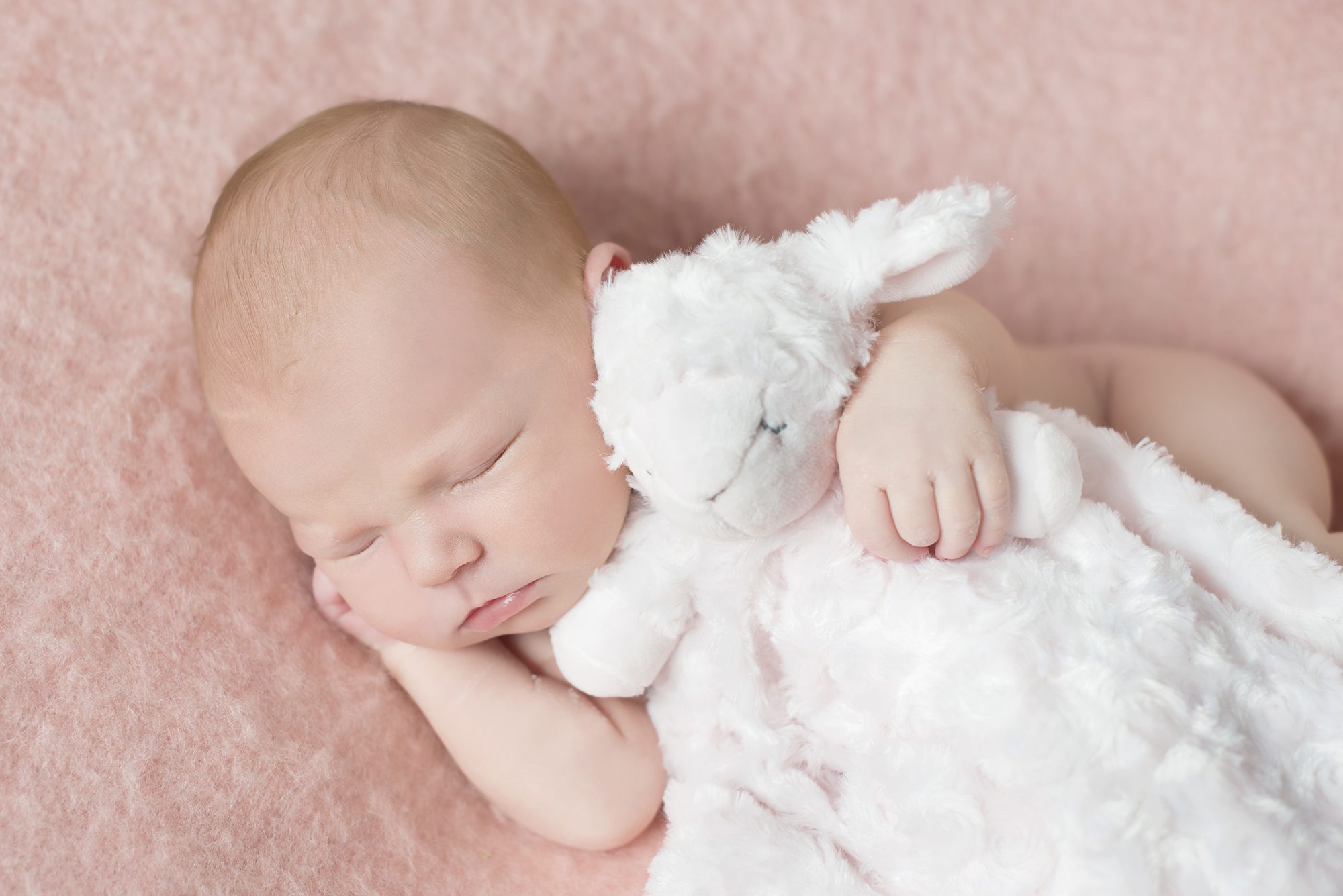 baby girl holding pink bunny for photoshoot Henley on Thames