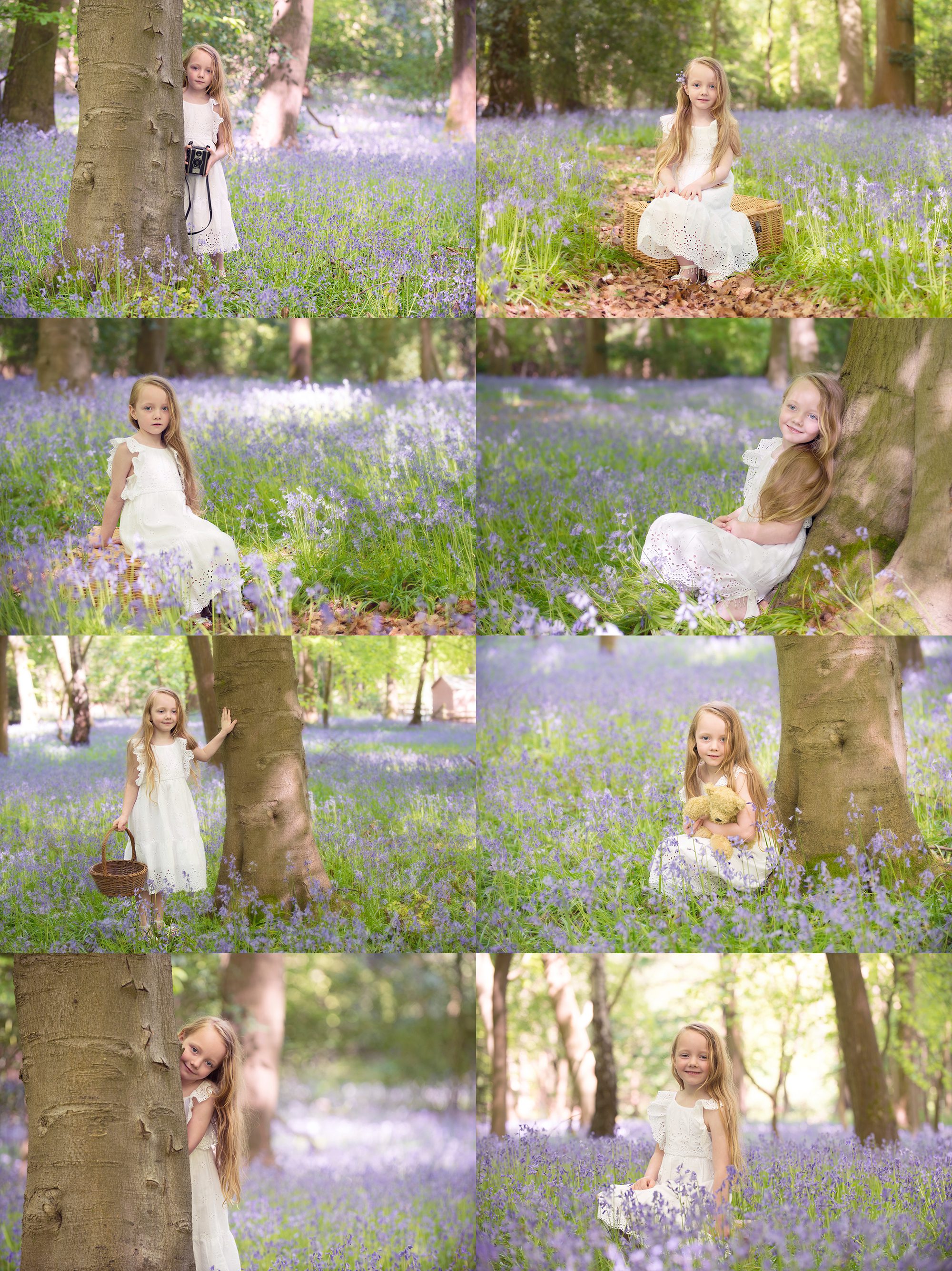Little girl in bluebell woods for child photography session, Henley on Thames